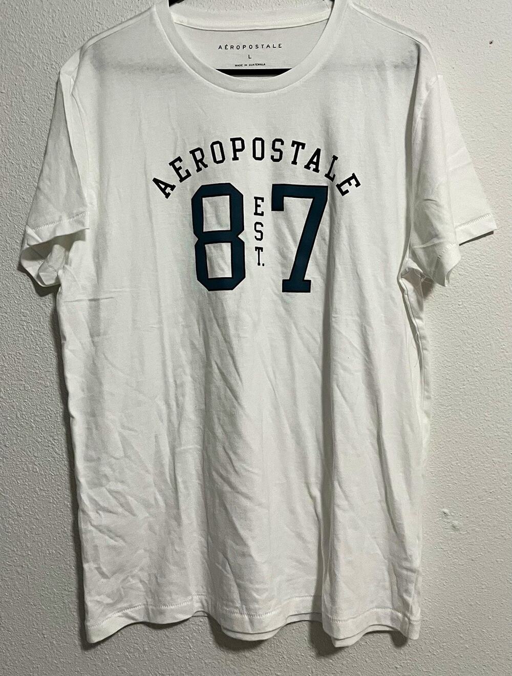 Aéropostale Men’s L White Graphic Logo Crew Neck Short Sleeve T-Shirt Tee